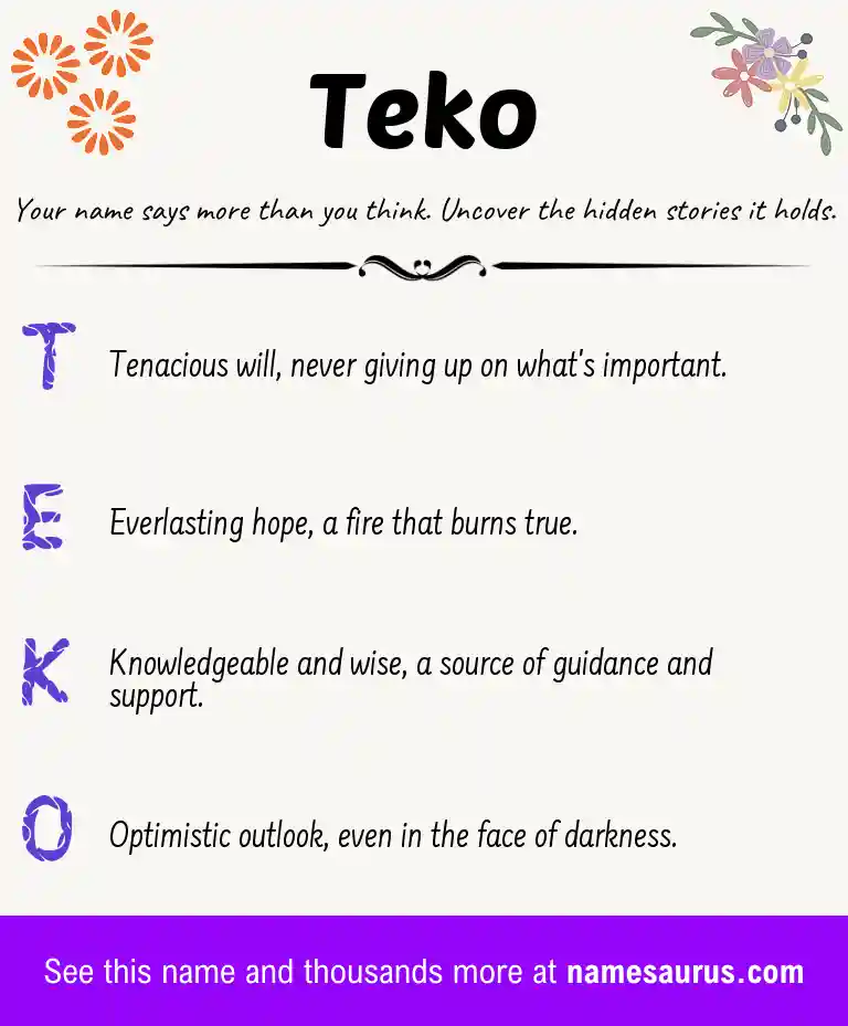 Acrostic poem about Teko.
