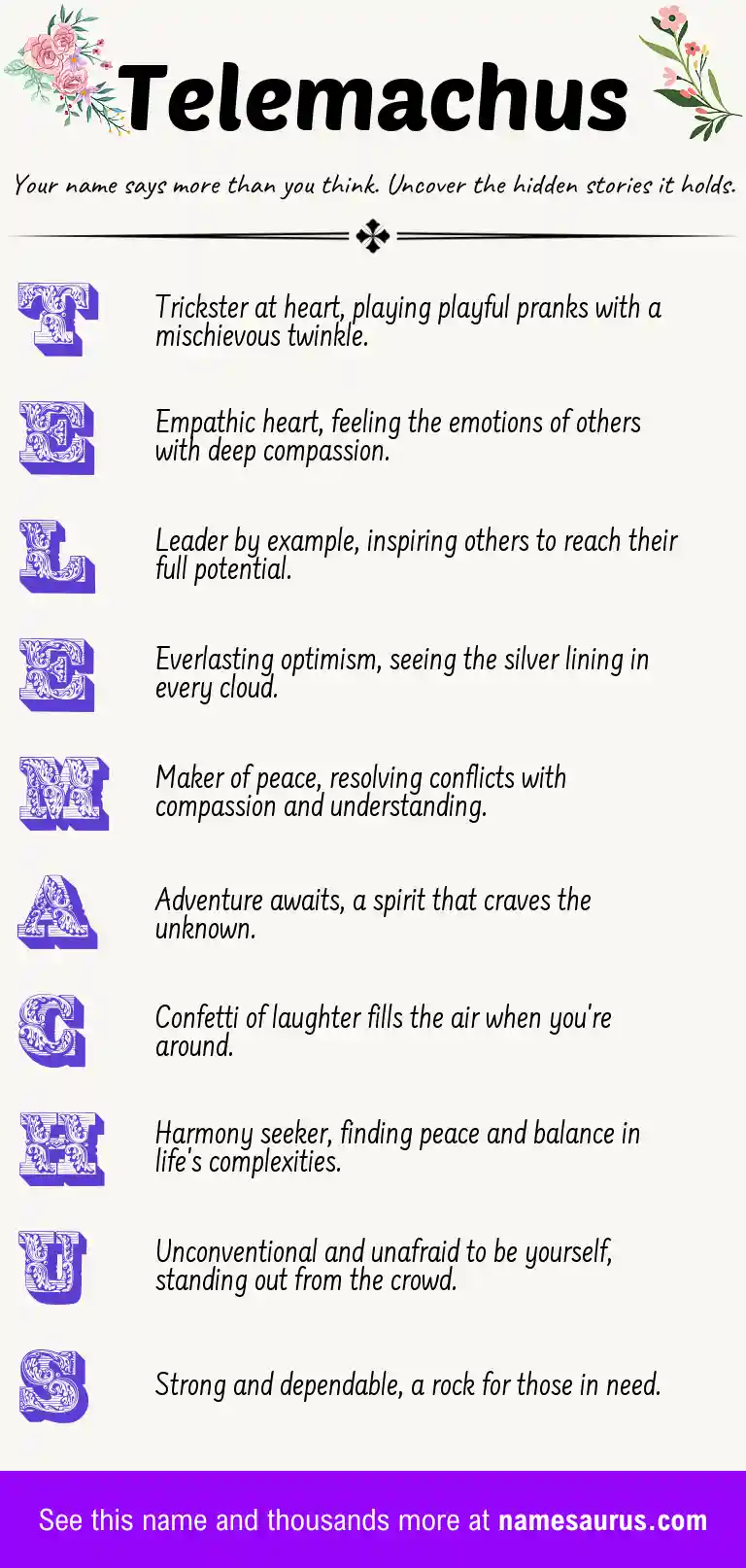 Acrostic poem about Telemachus.