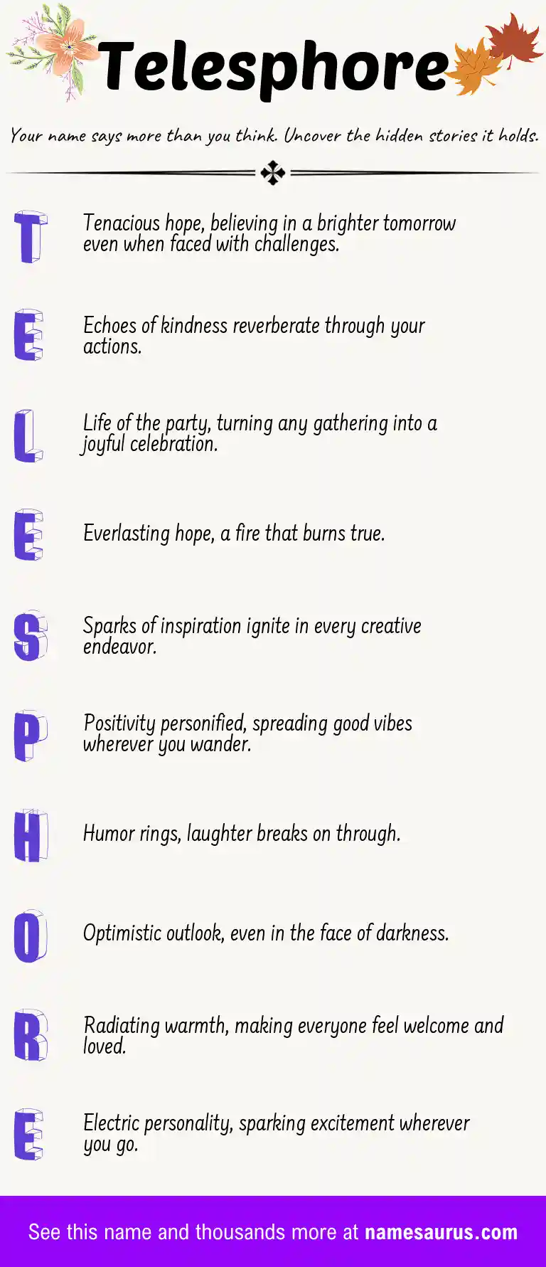 Acrostic poem about Telesphore.