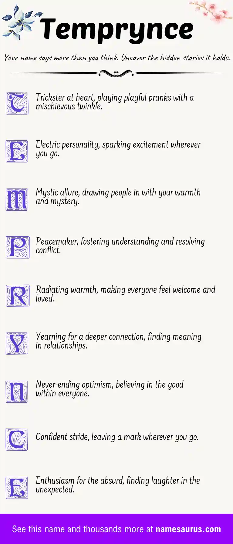 Acrostic poem about Temprynce.