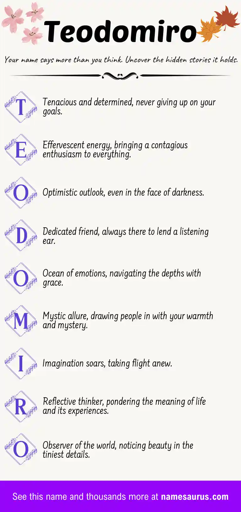 Acrostic poem about Teodomiro.