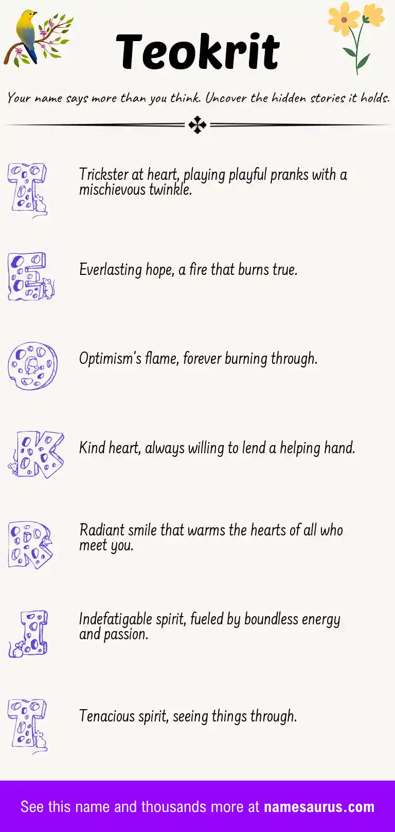Acrostic poem about Teokrit.