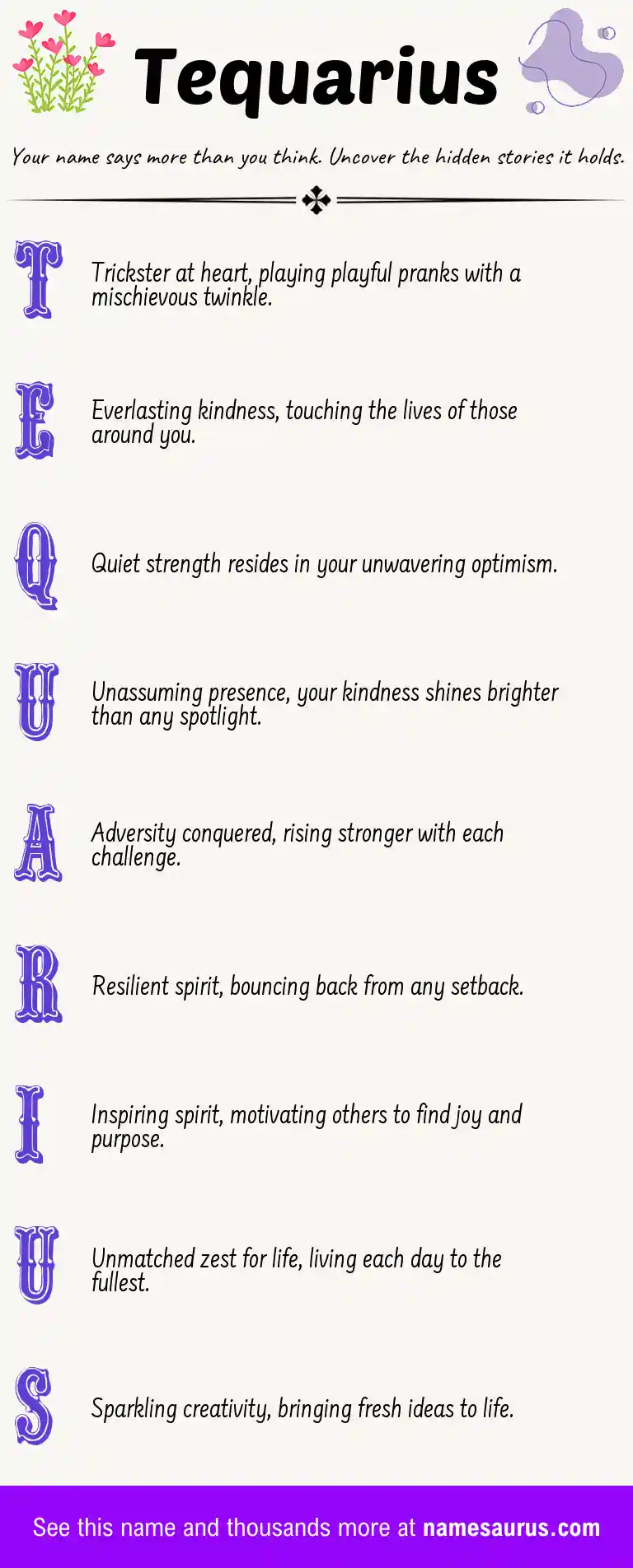 Acrostic poem about Tequarius.