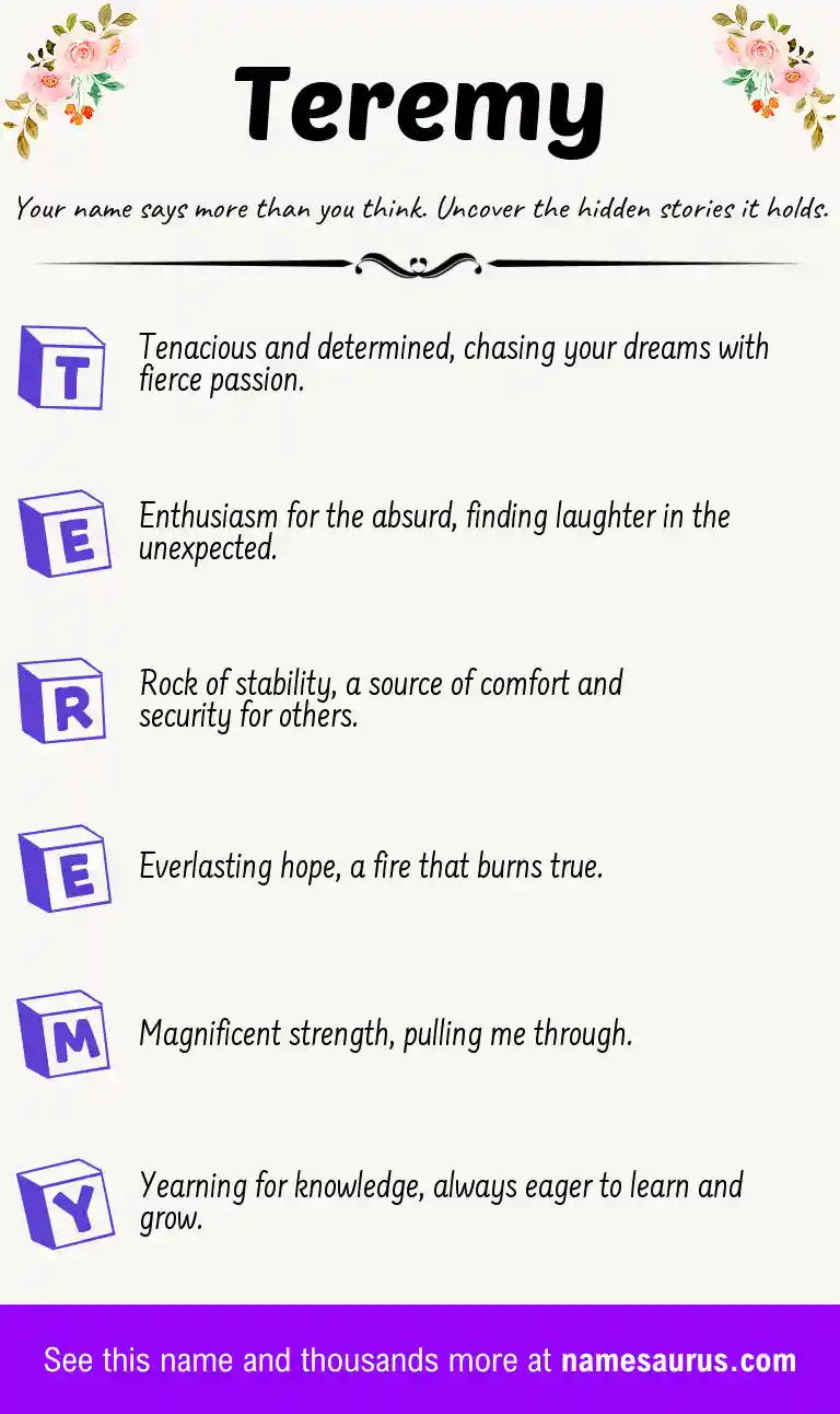 Acrostic poem about Teremy.