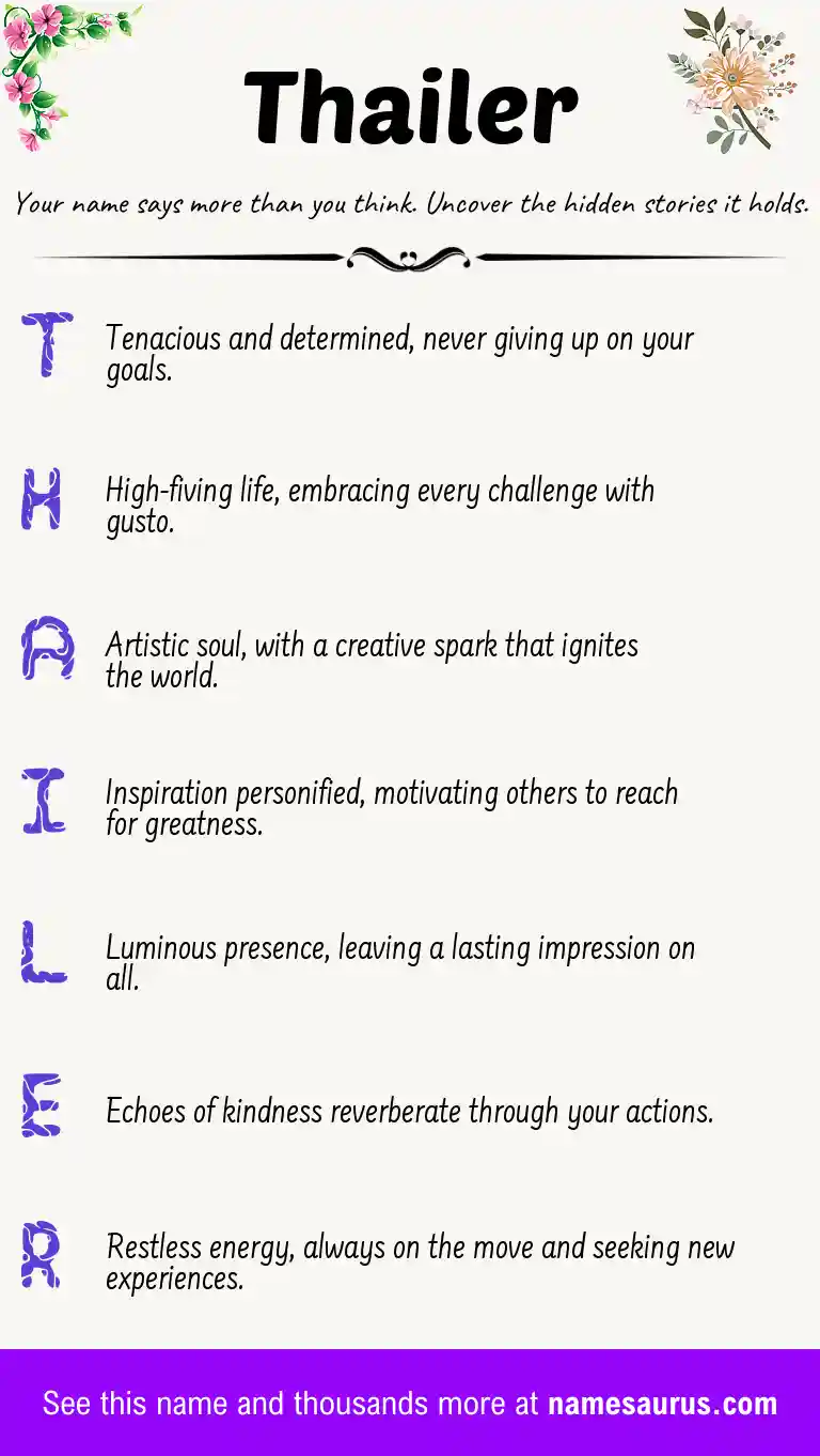 Acrostic poem about Thailer.