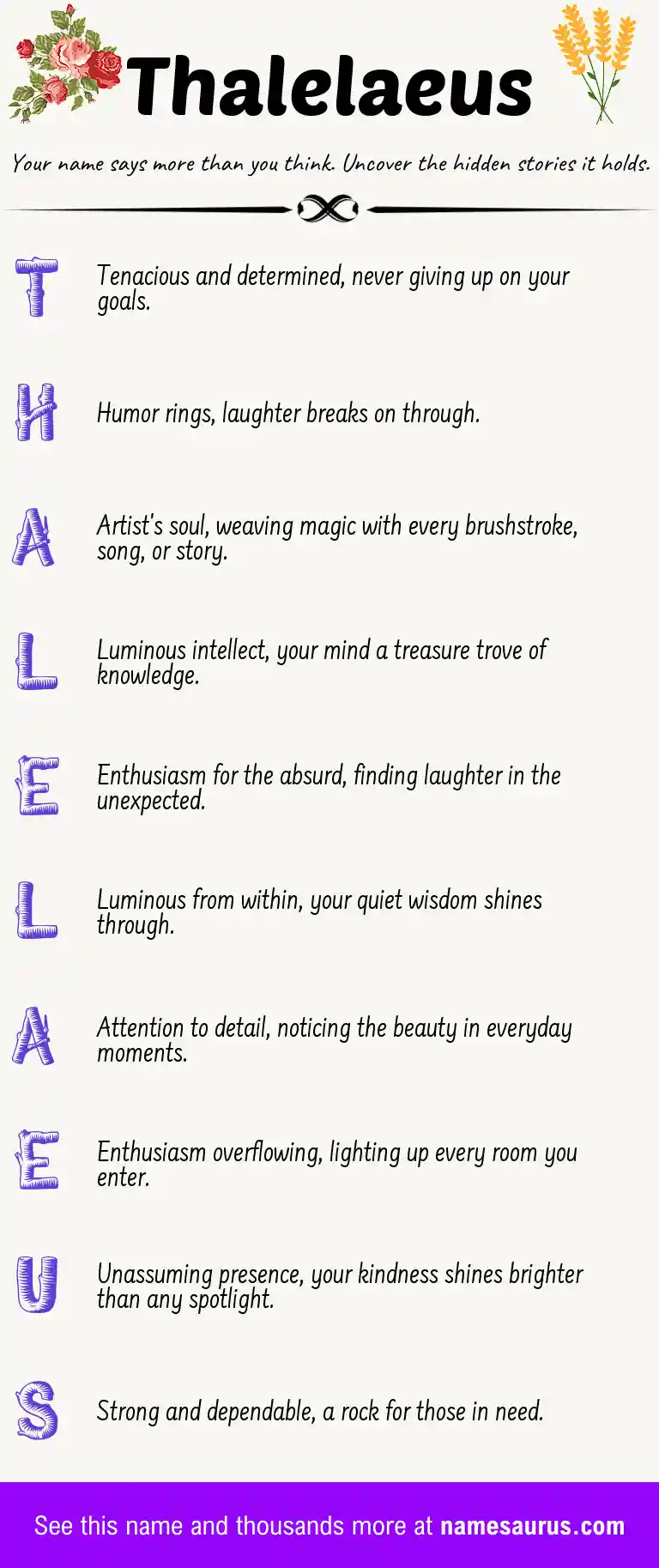 Acrostic poem about Thalelaeus.