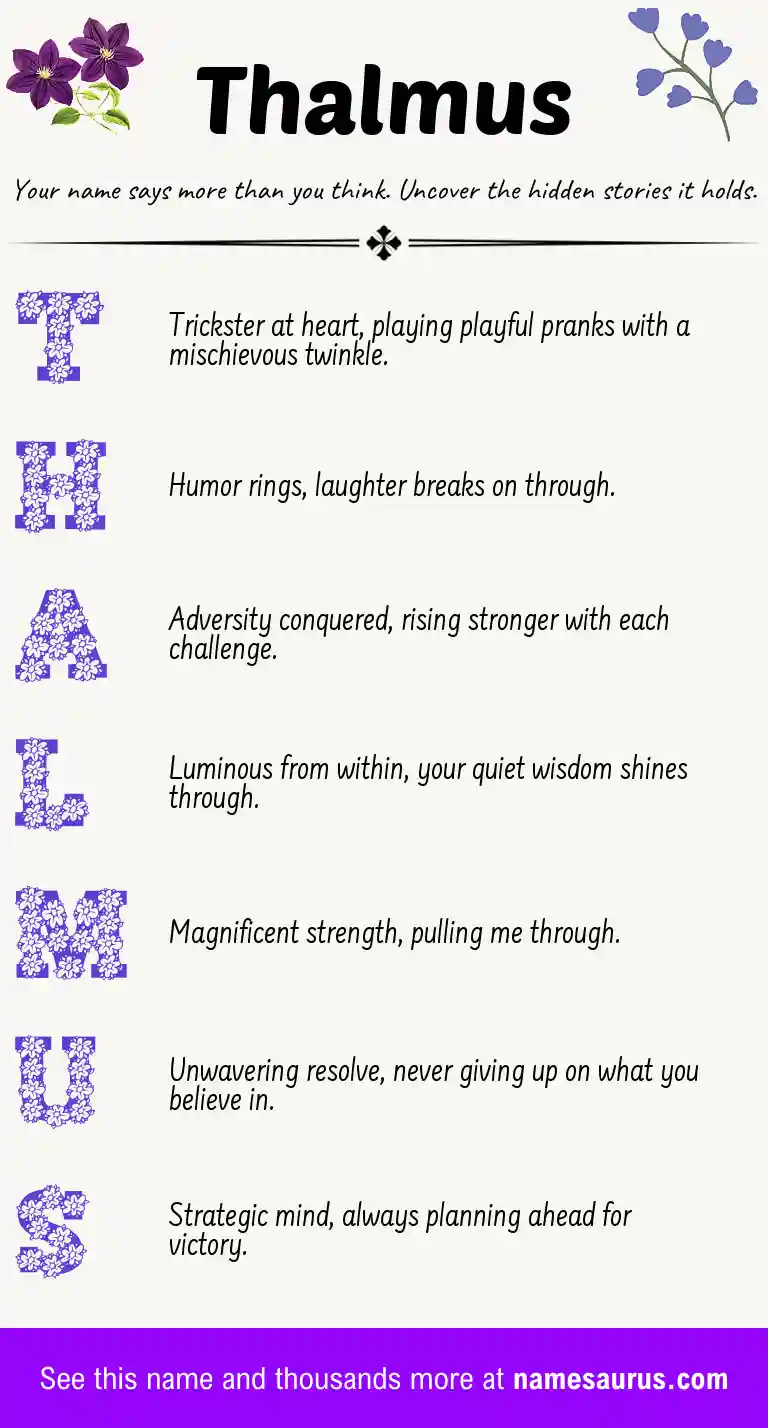 Acrostic poem about Thalmus.