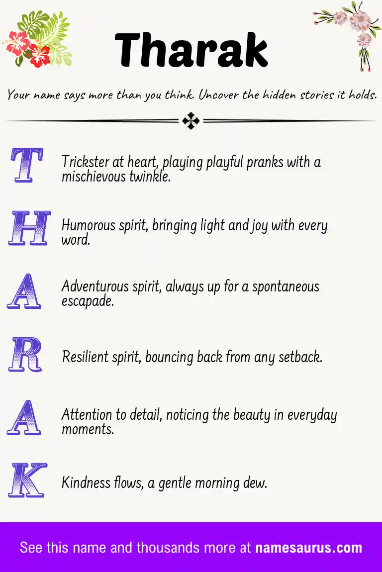 Acrostic poem about Tharak.