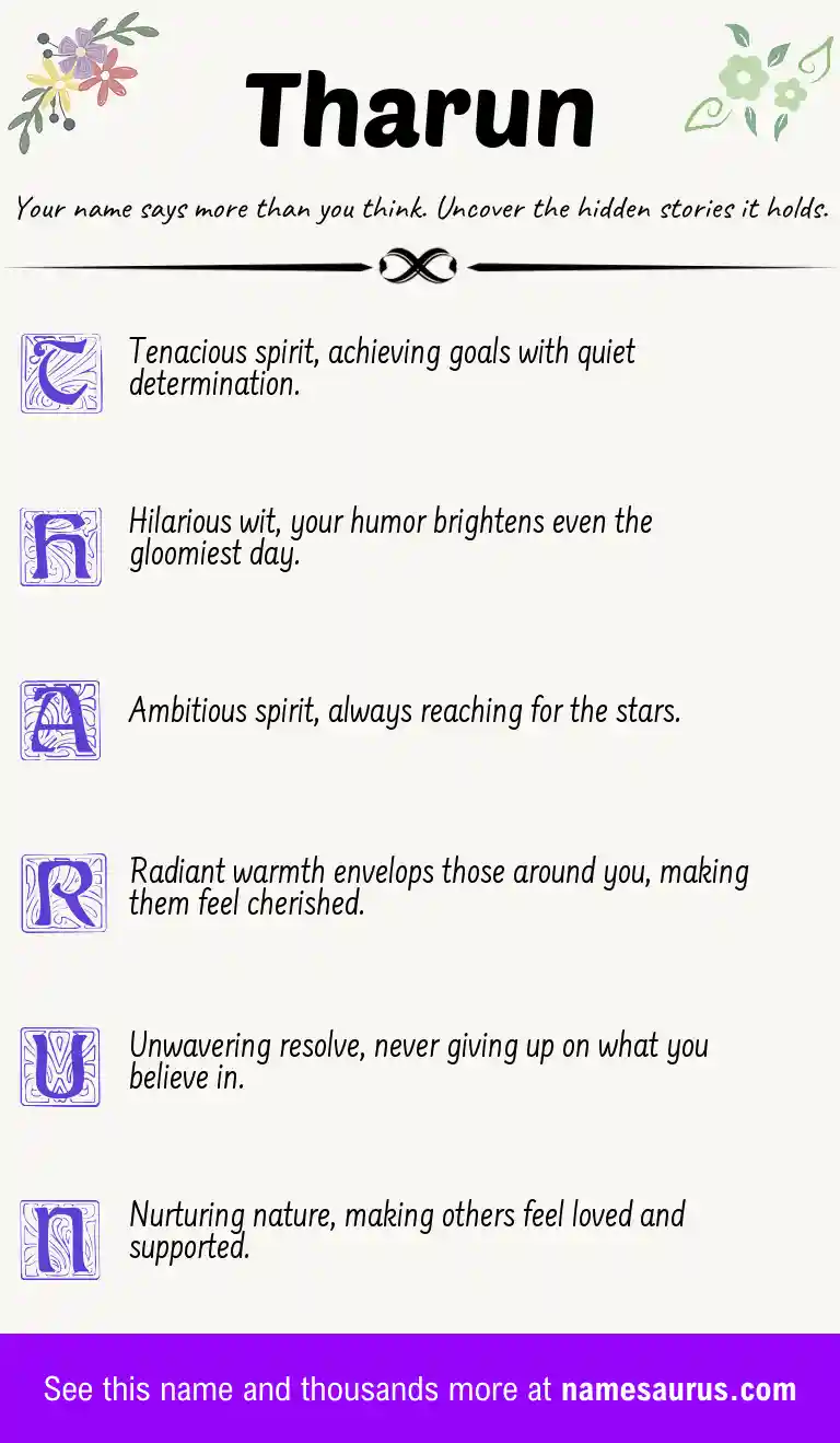 Acrostic poem about Tharun.