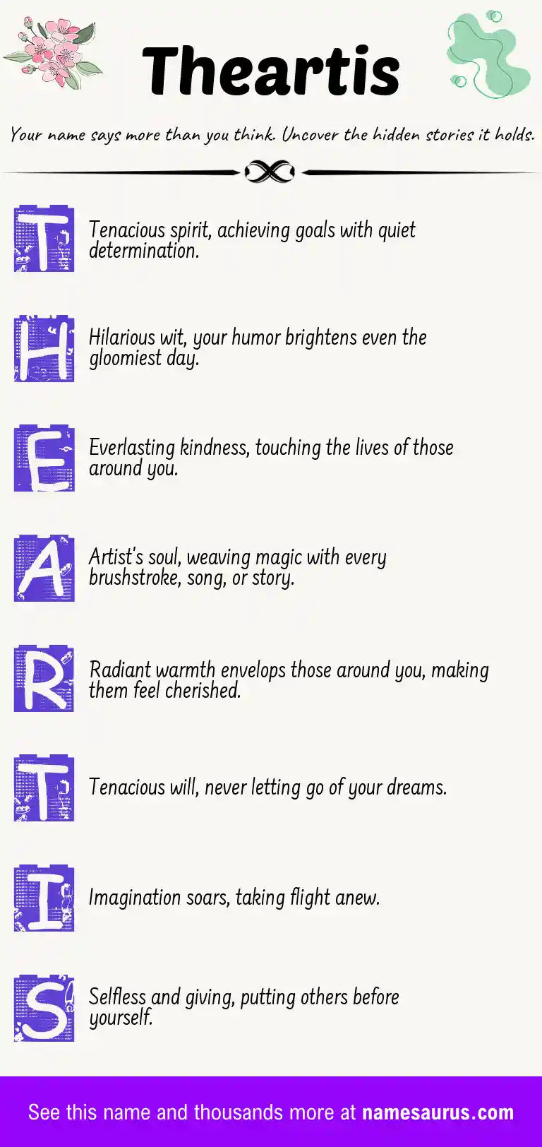 Acrostic poem about Theartis.