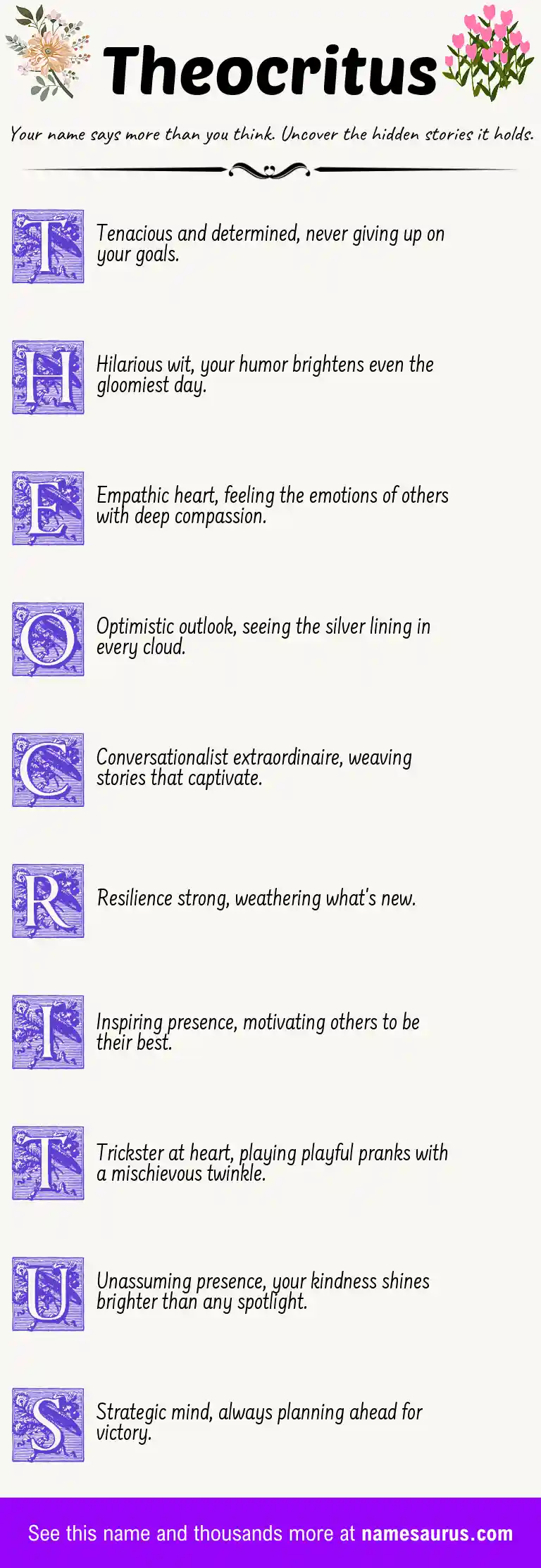 Acrostic poem about Theocritus.
