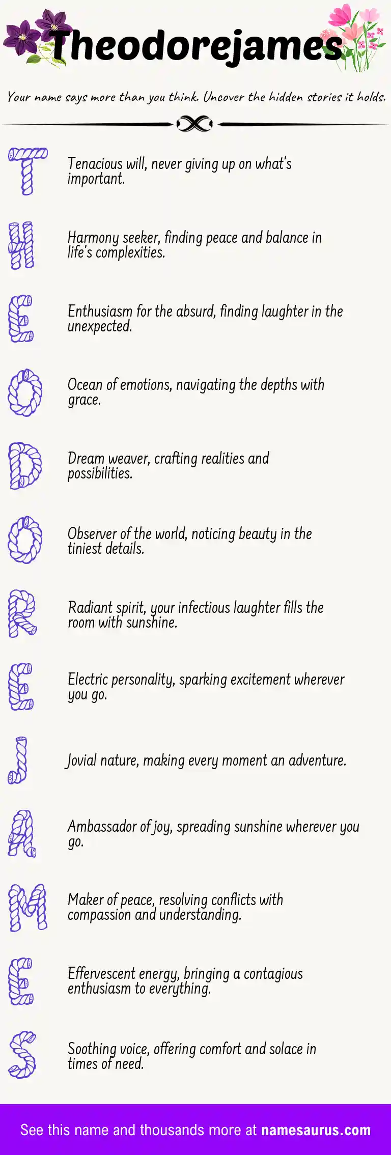 Acrostic poem about Theodorejames.