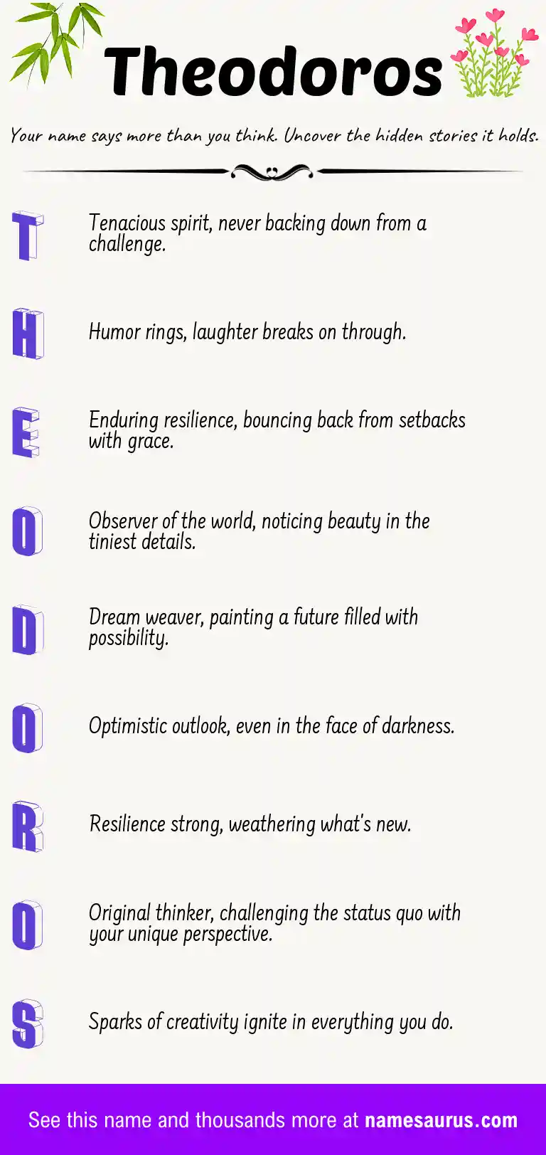 Acrostic poem about Theodoros.