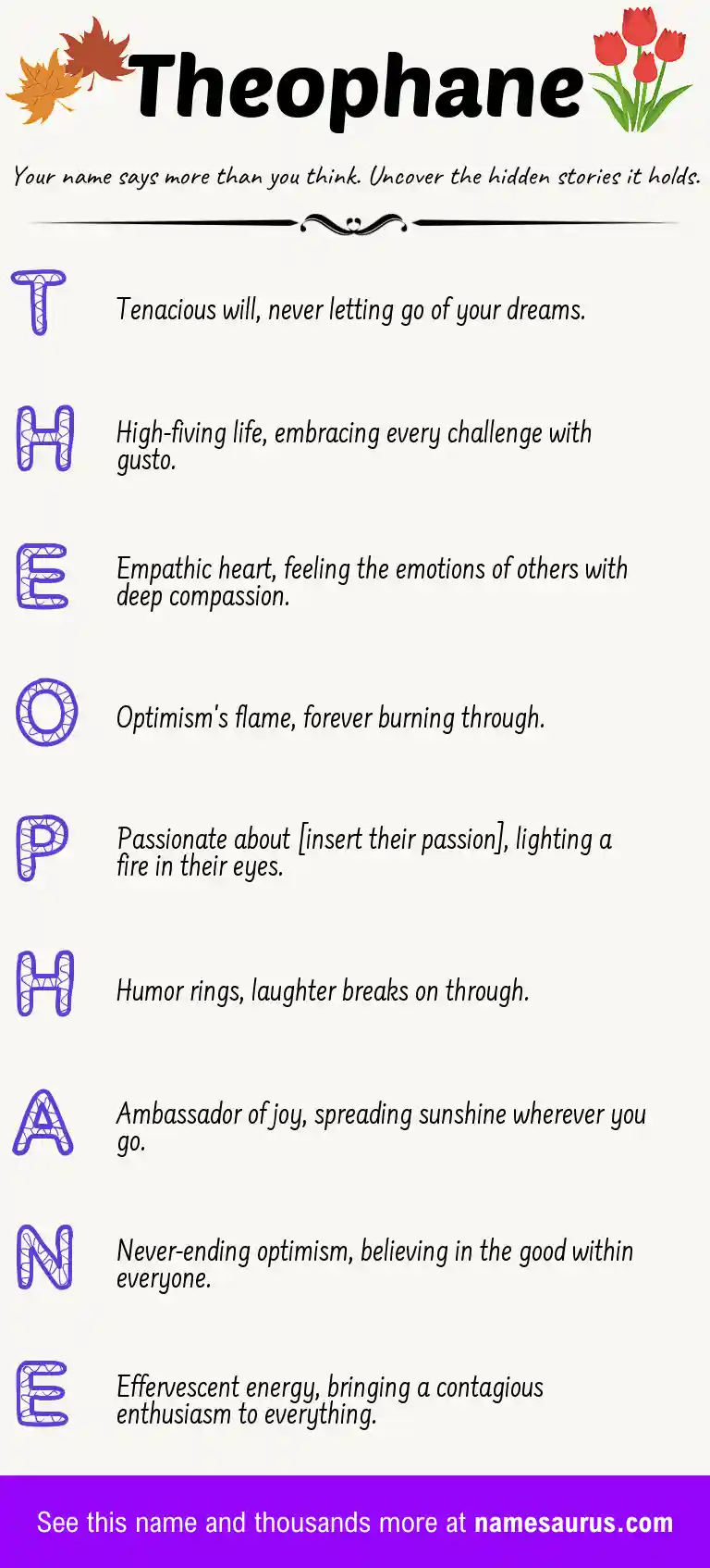 Acrostic poem about Theophane.