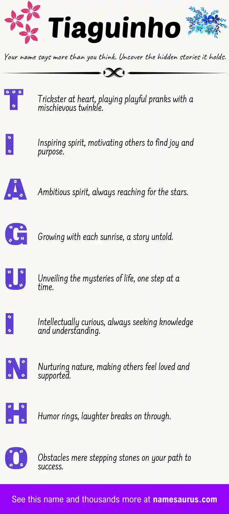 Acrostic poem about Tiaguinho.