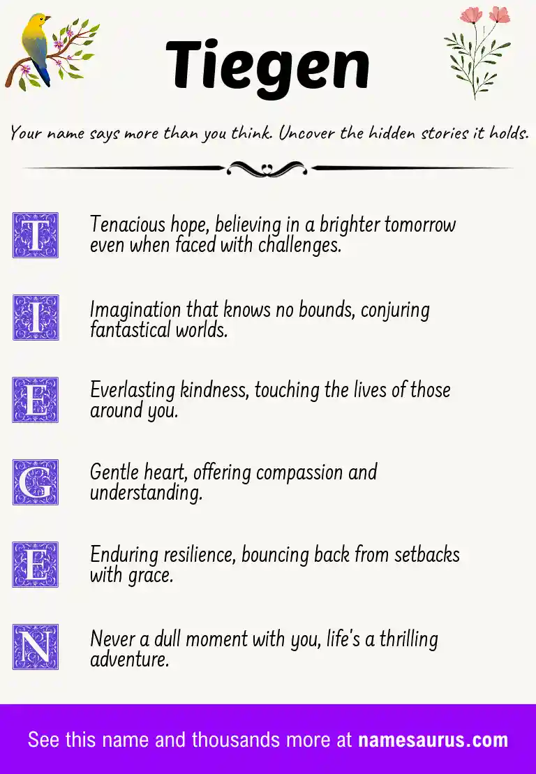 Acrostic poem about Tiegen.