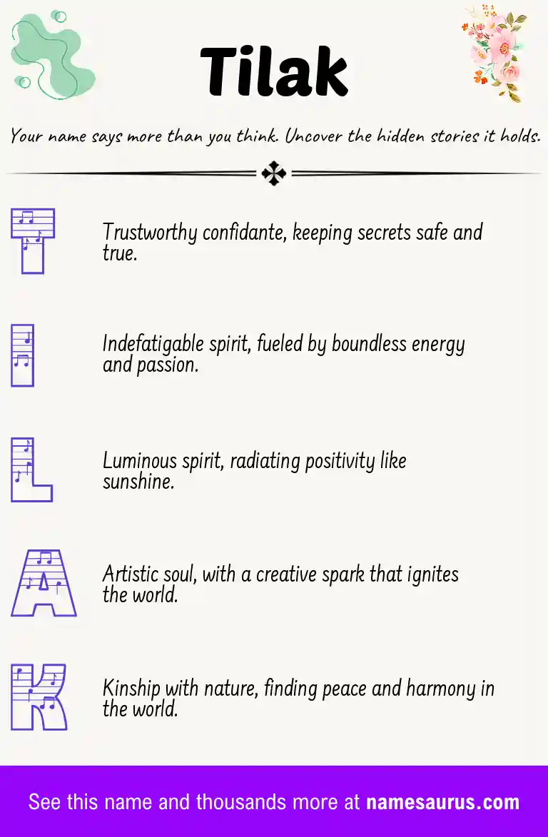 Acrostic poem about Tilak.