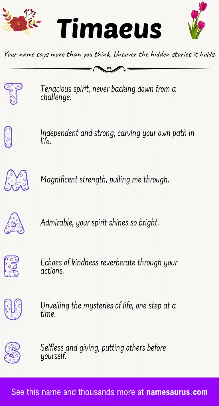 Acrostic poem about Timaeus.