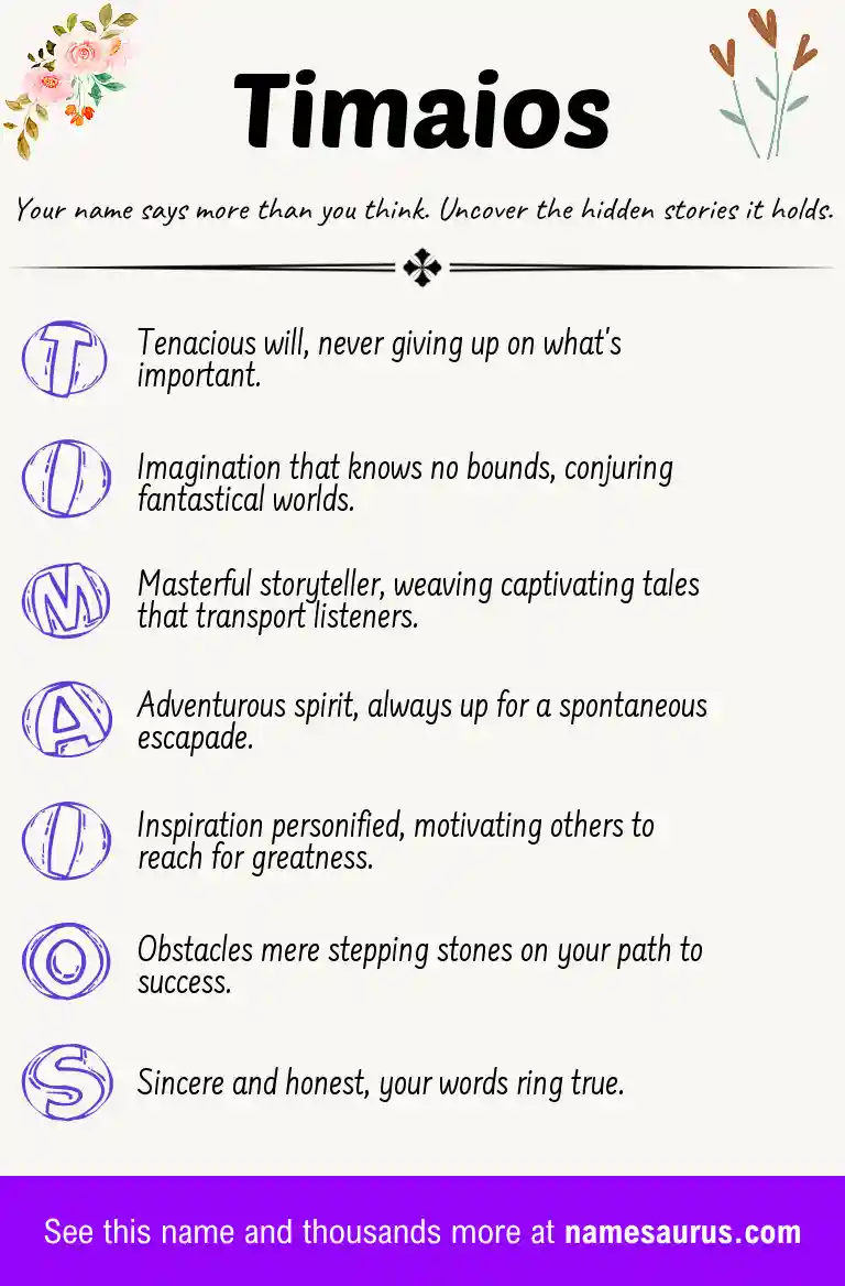 Acrostic poem about Timaios.