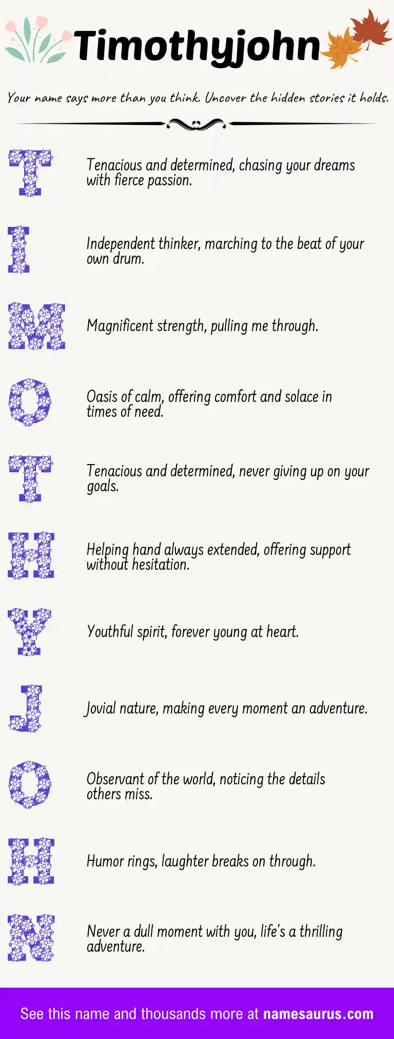 Acrostic poem about Timothyjohn.