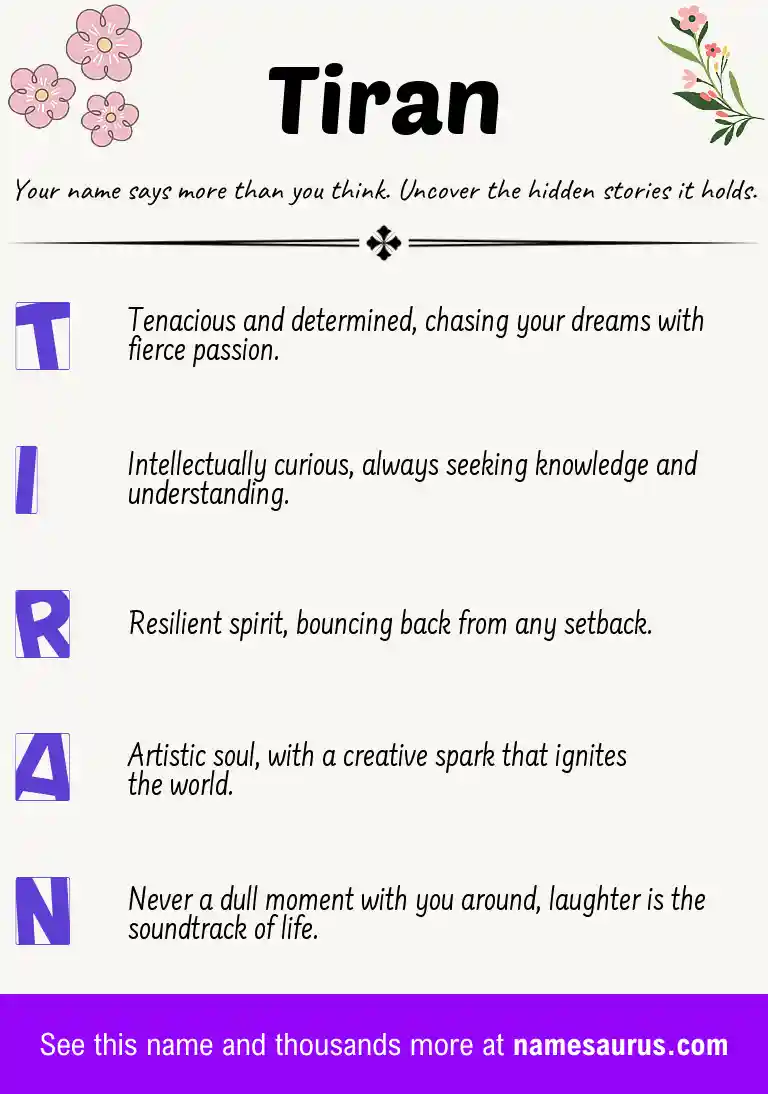 Acrostic poem about Tiran.