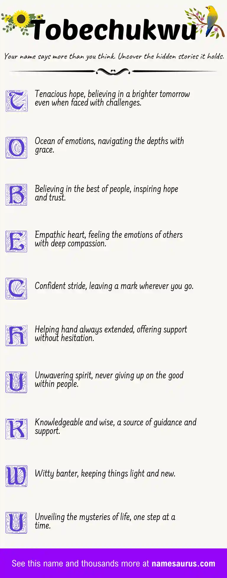 Acrostic poem about Tobechukwu.