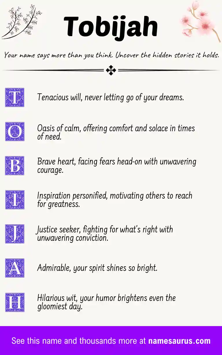 Acrostic poem about Tobijah.