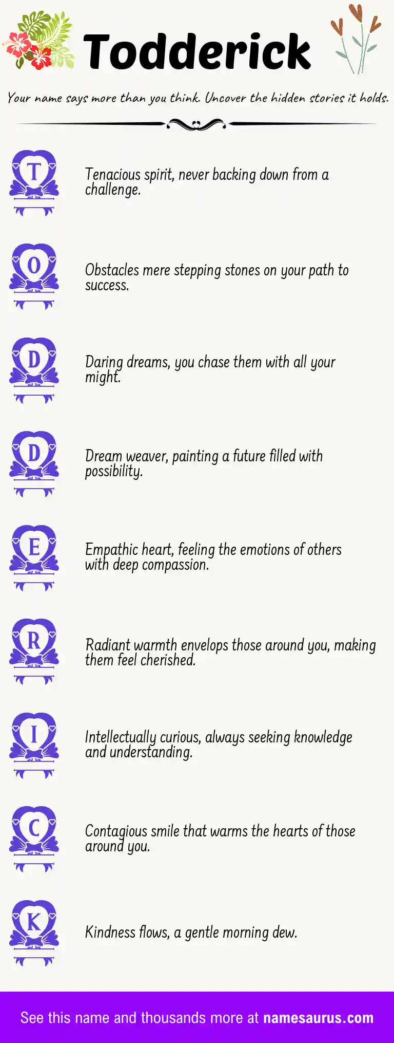 Acrostic poem about Todderick.