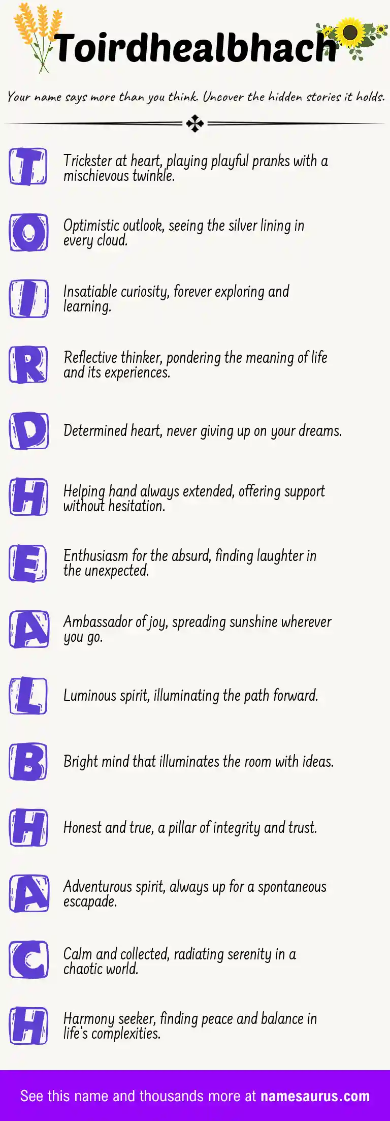 Acrostic poem about Toirdhealbhach.