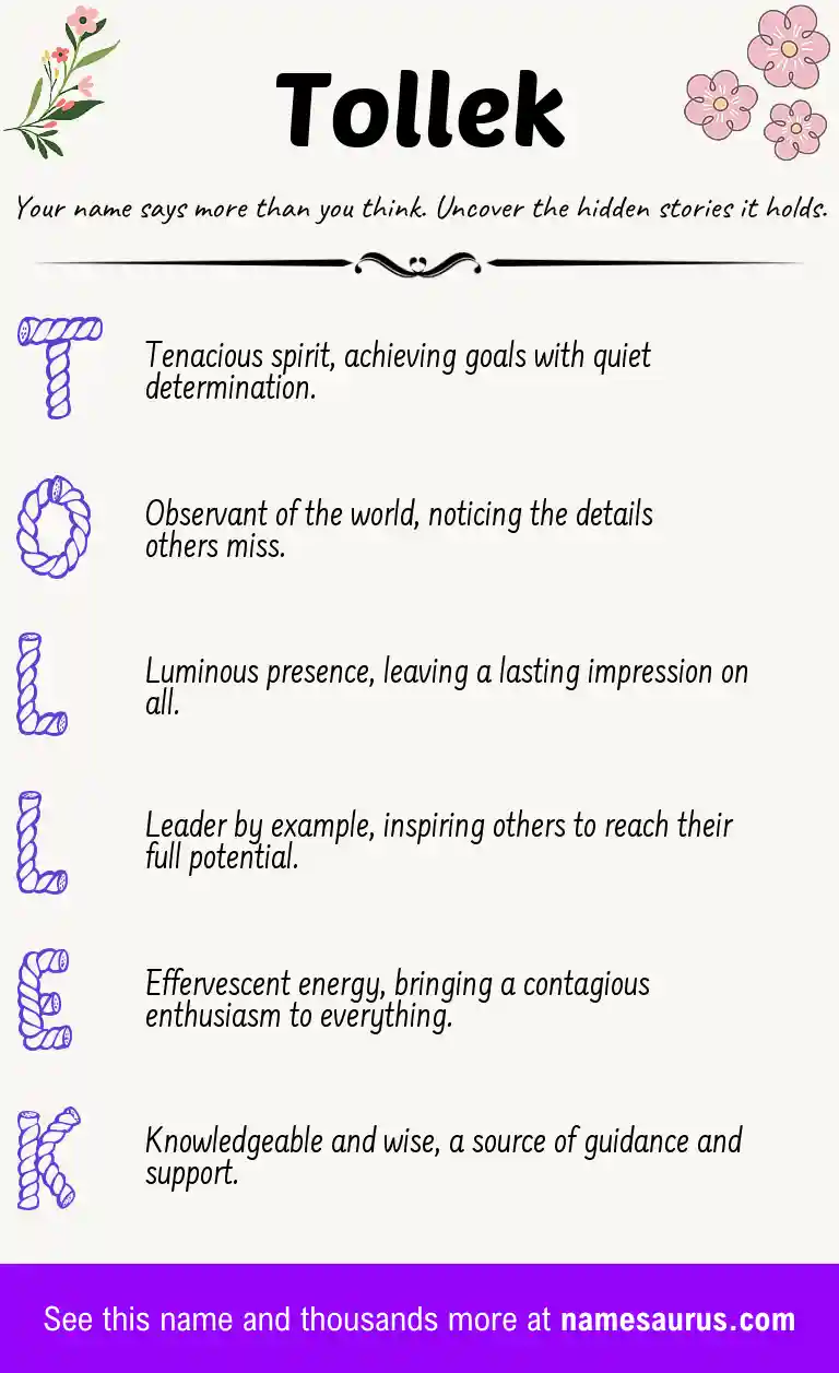 Acrostic poem about Tollek.
