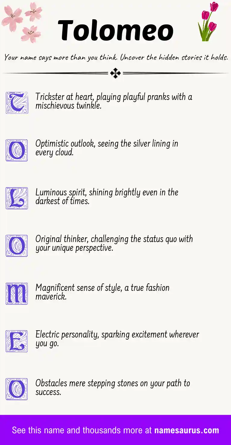 Acrostic poem about Tolomeo.
