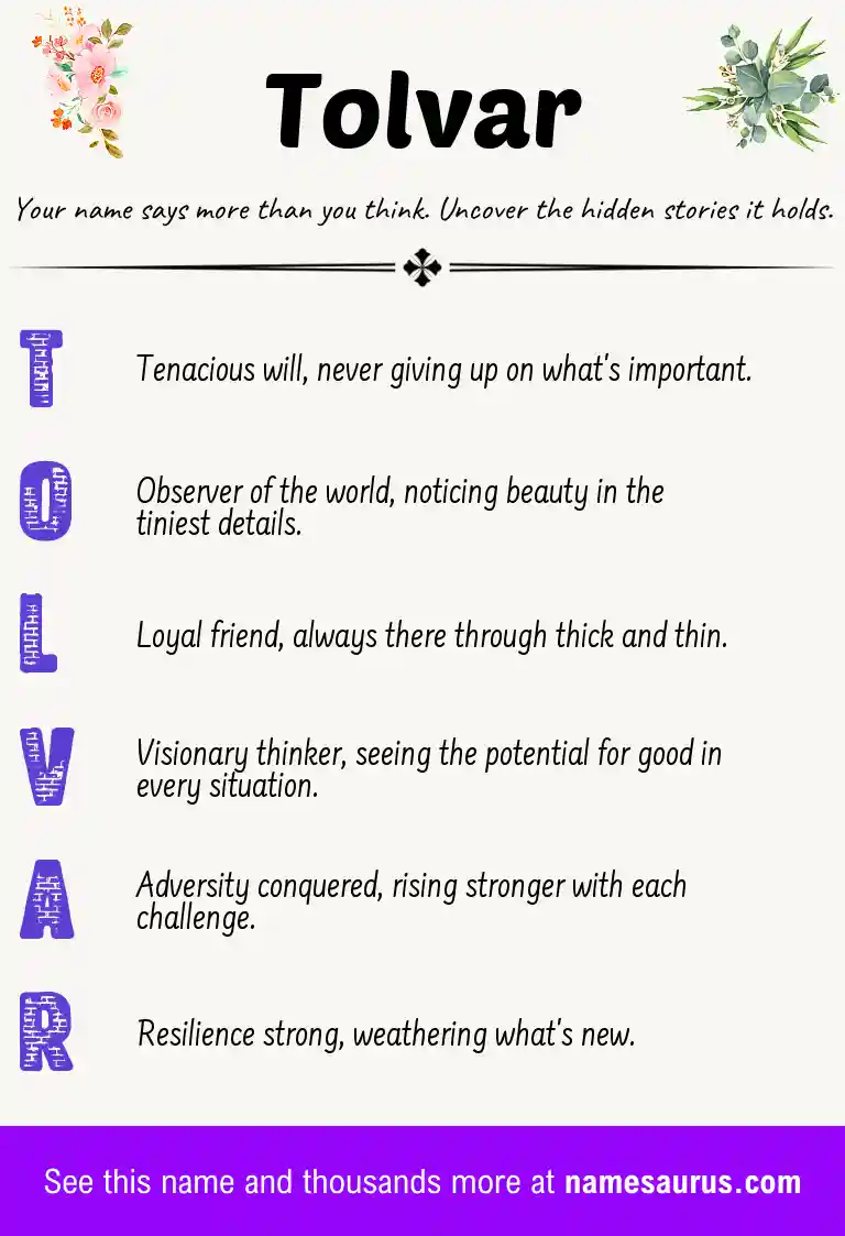 Acrostic poem about Tolvar.
