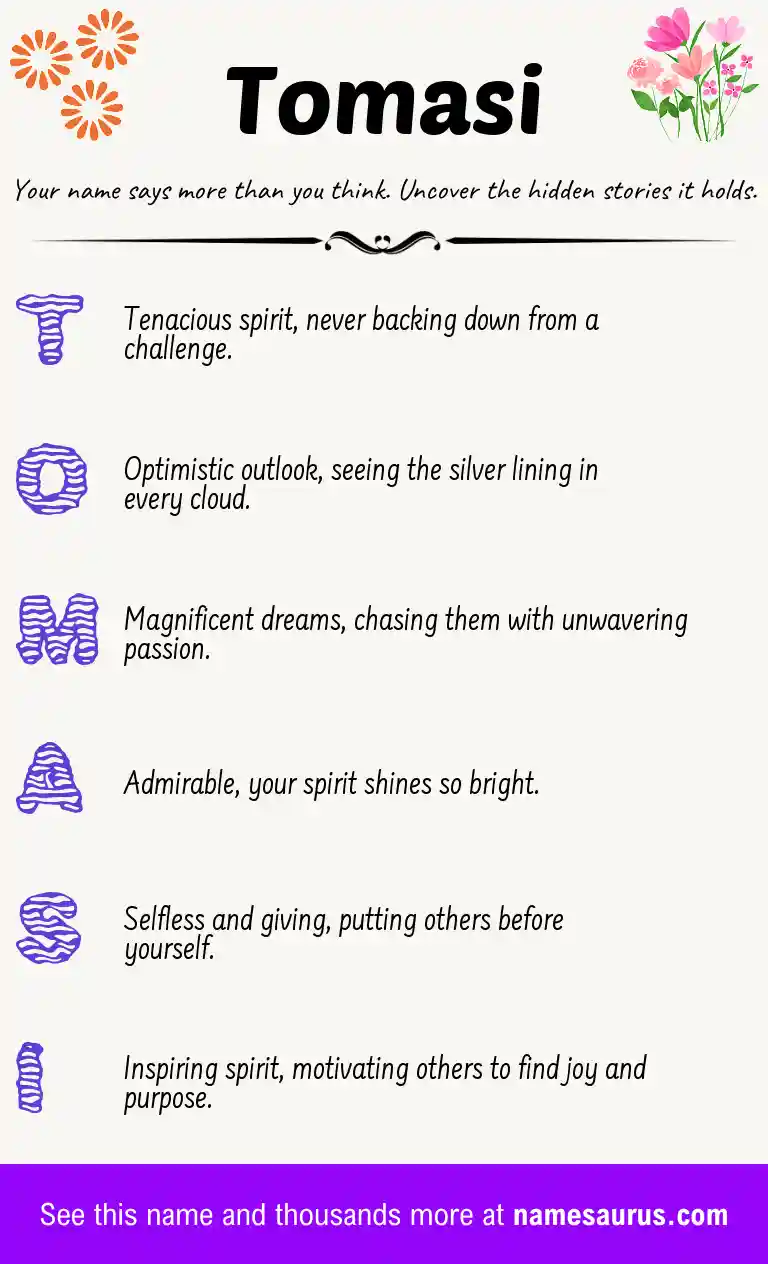 Acrostic poem about Tomasi.