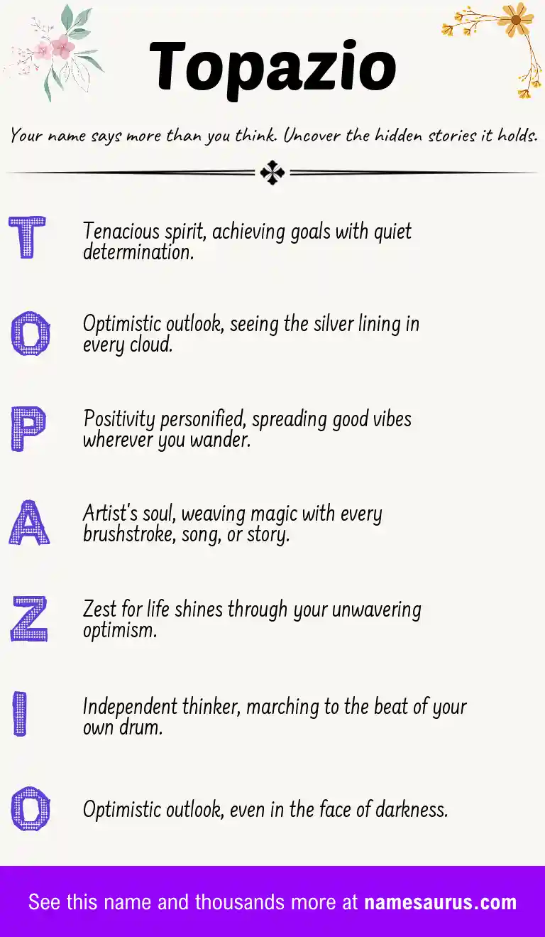 Acrostic poem about Topazio.