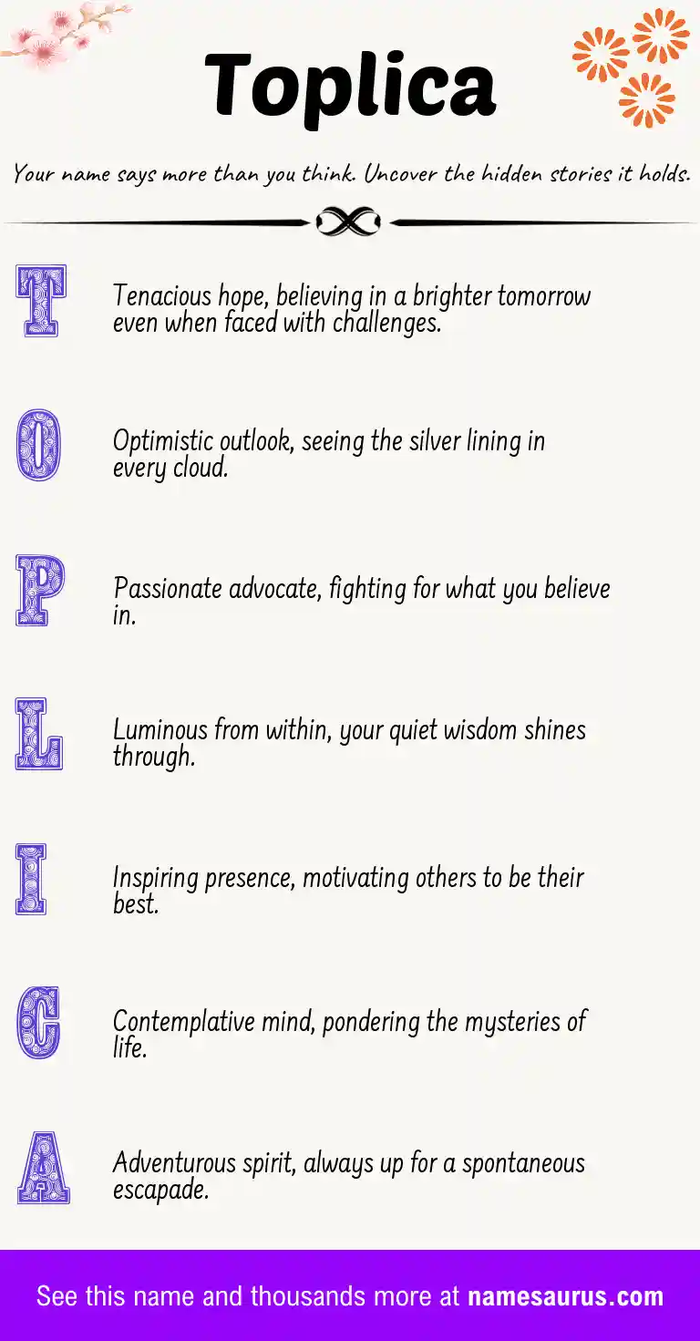 Acrostic poem about Toplica.