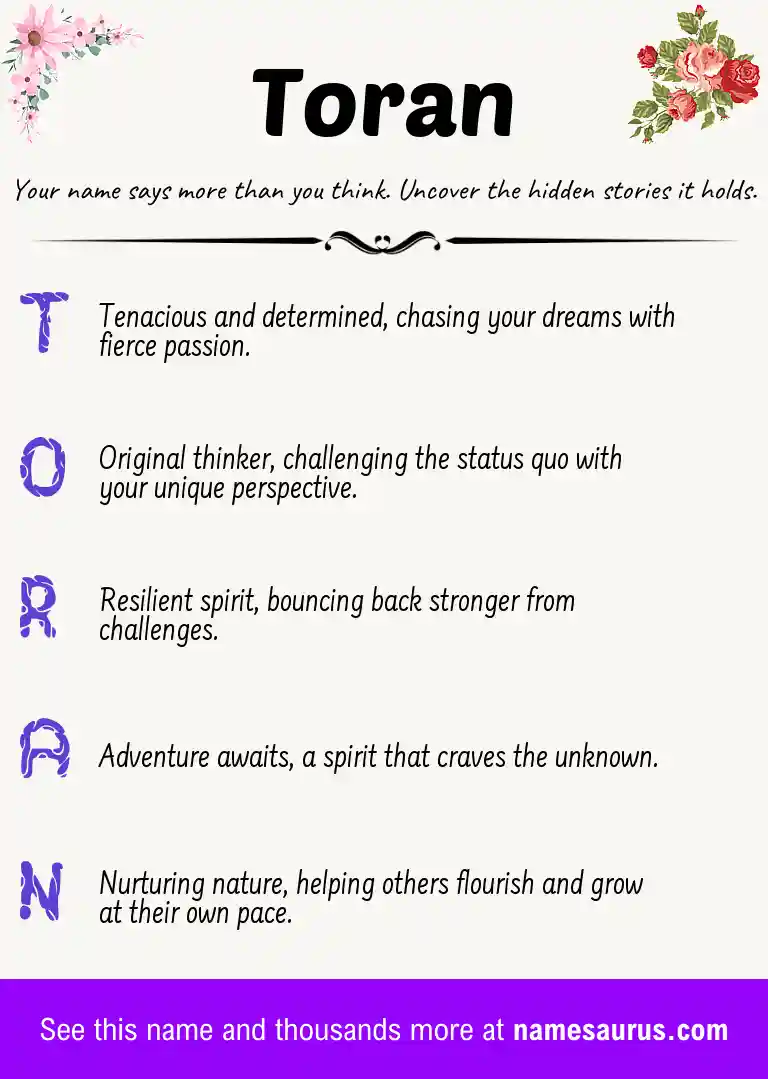 Acrostic poem about Toran.