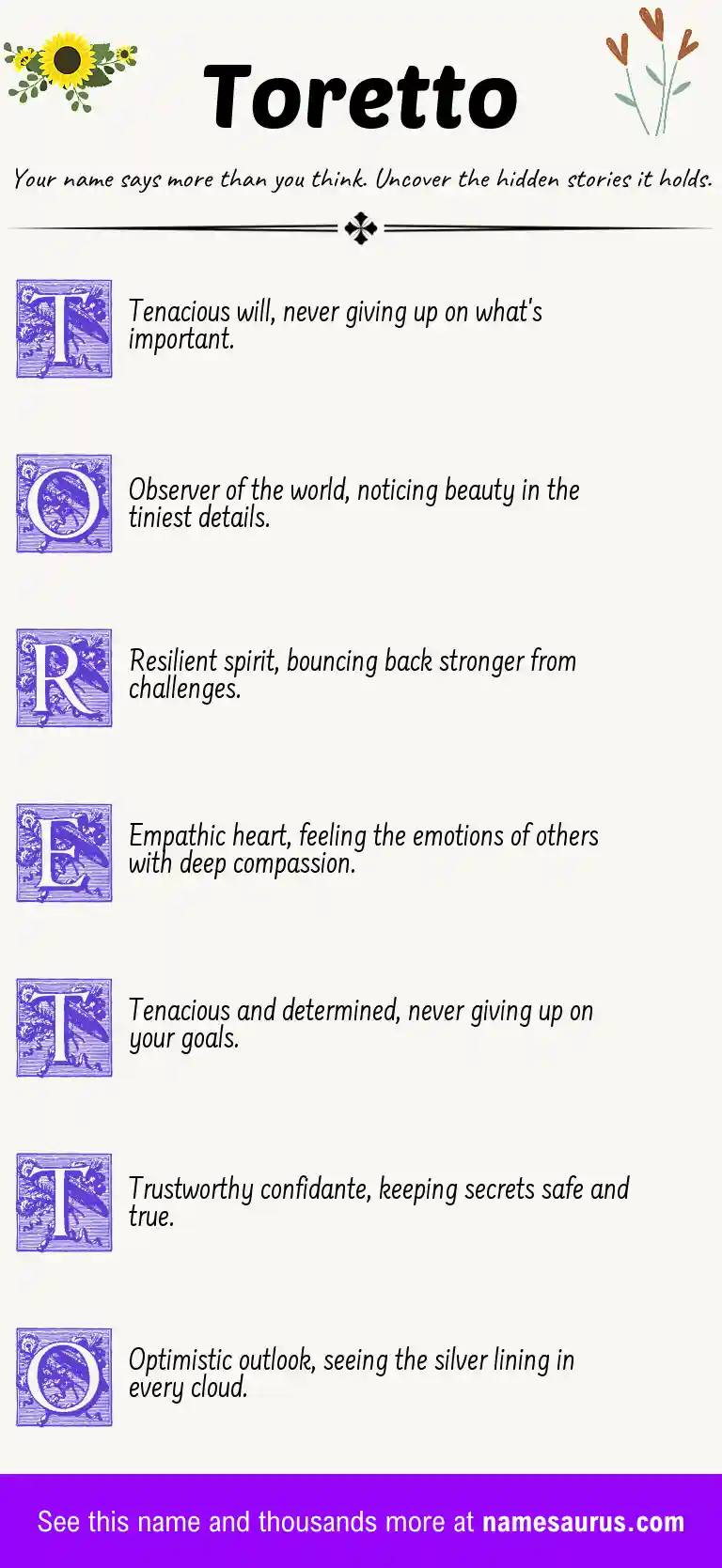 Acrostic poem about Toretto.