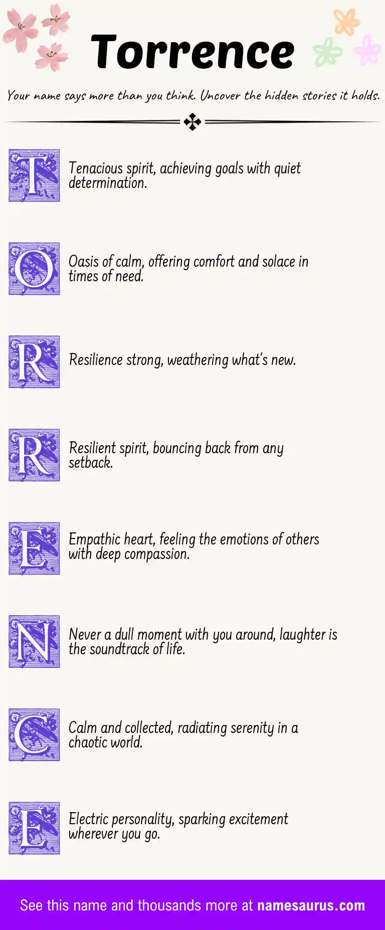 Acrostic poem about Torrence.
