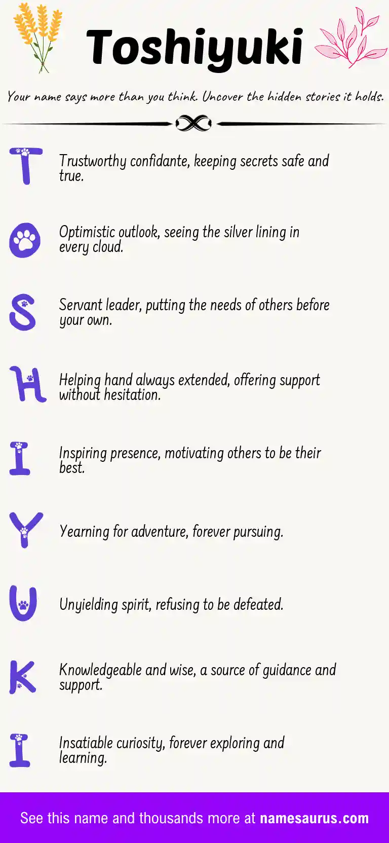 Acrostic poem about Toshiyuki.
