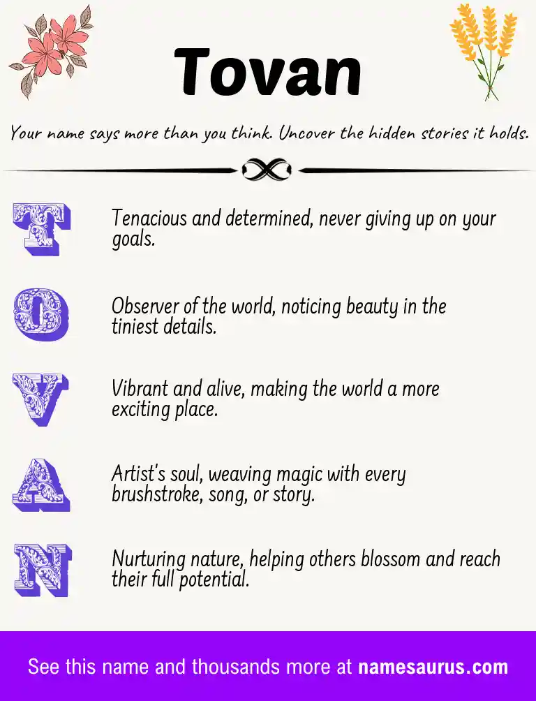 Acrostic poem about Tovan.