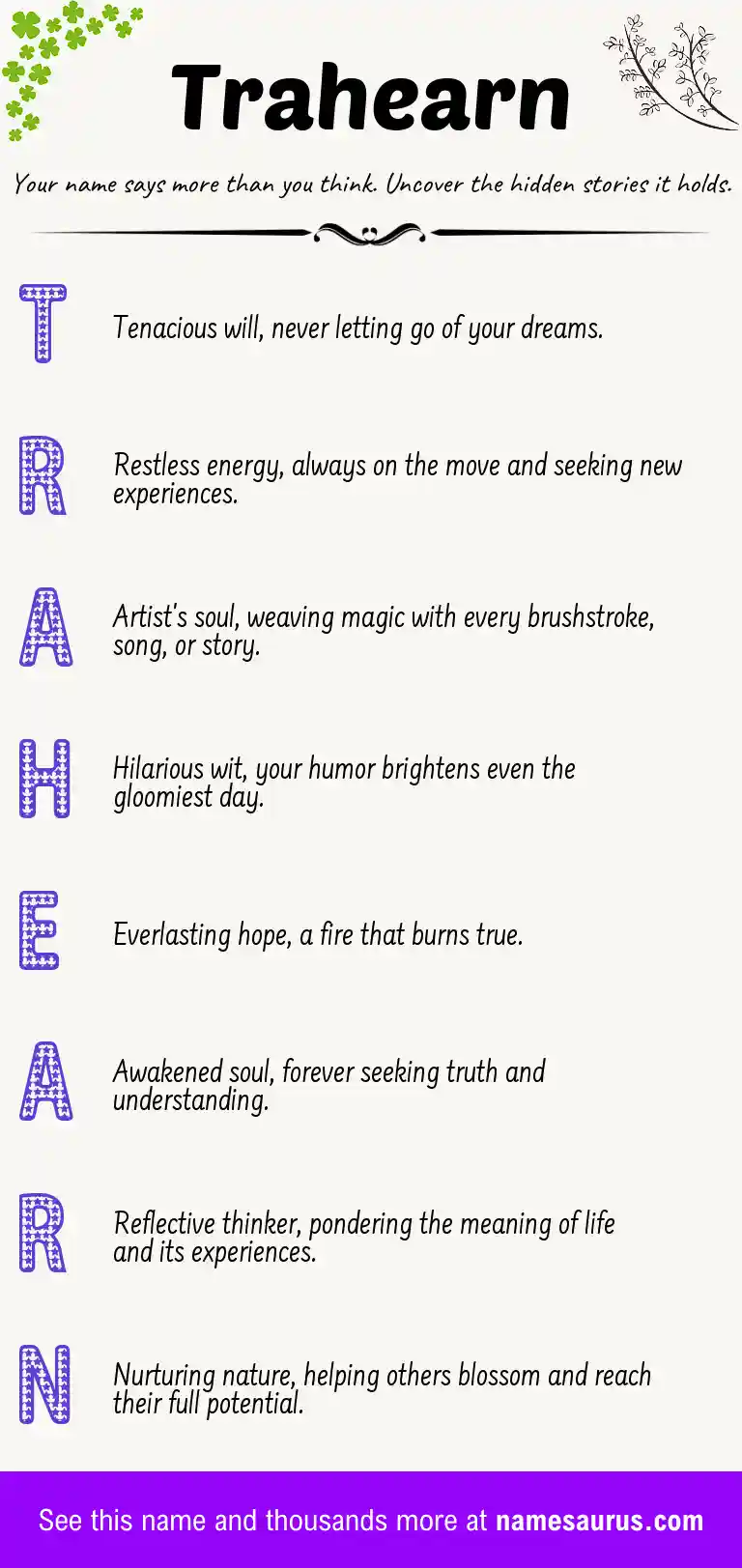 Acrostic poem about Trahearn.