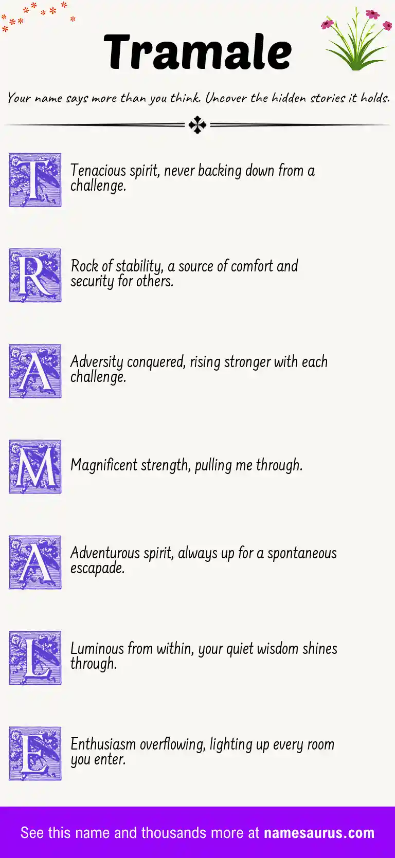 Acrostic poem about Tramale.