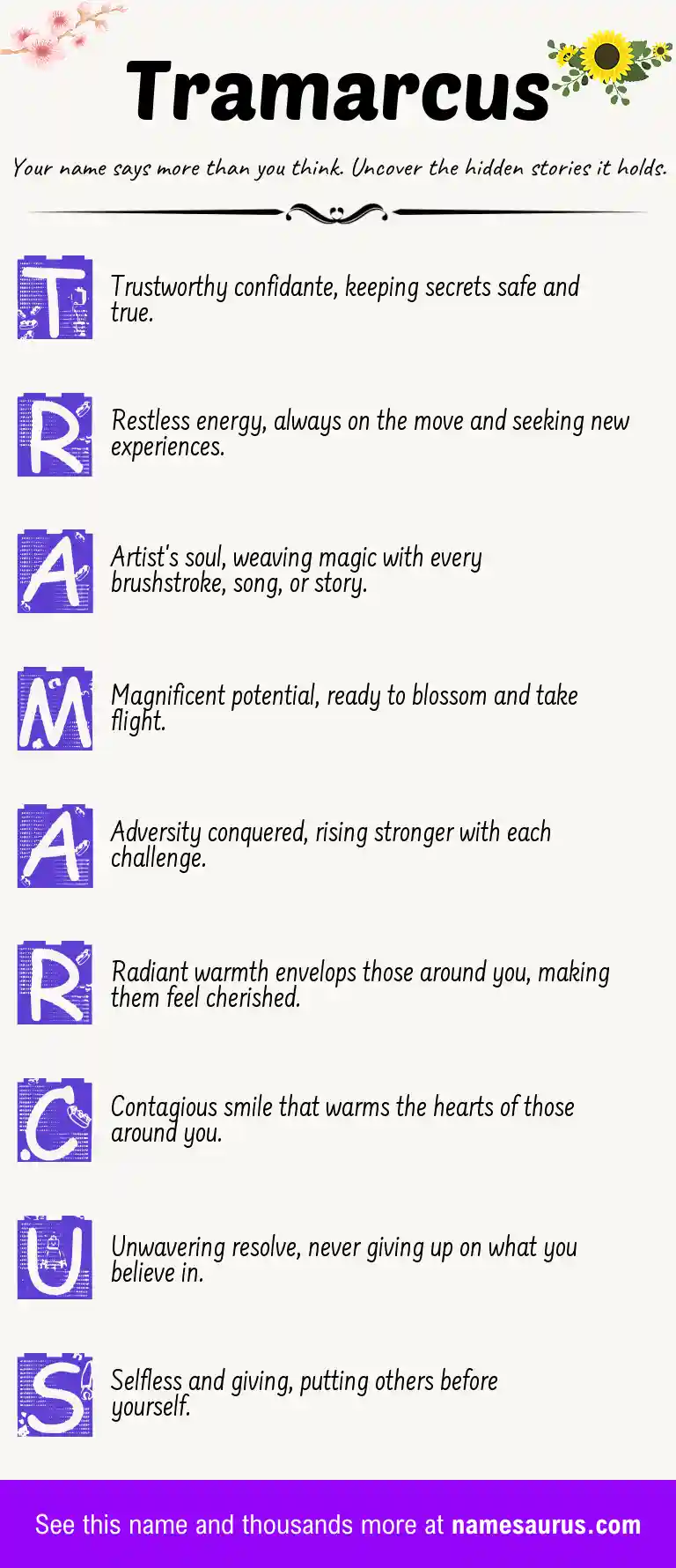 Acrostic poem about Tramarcus.