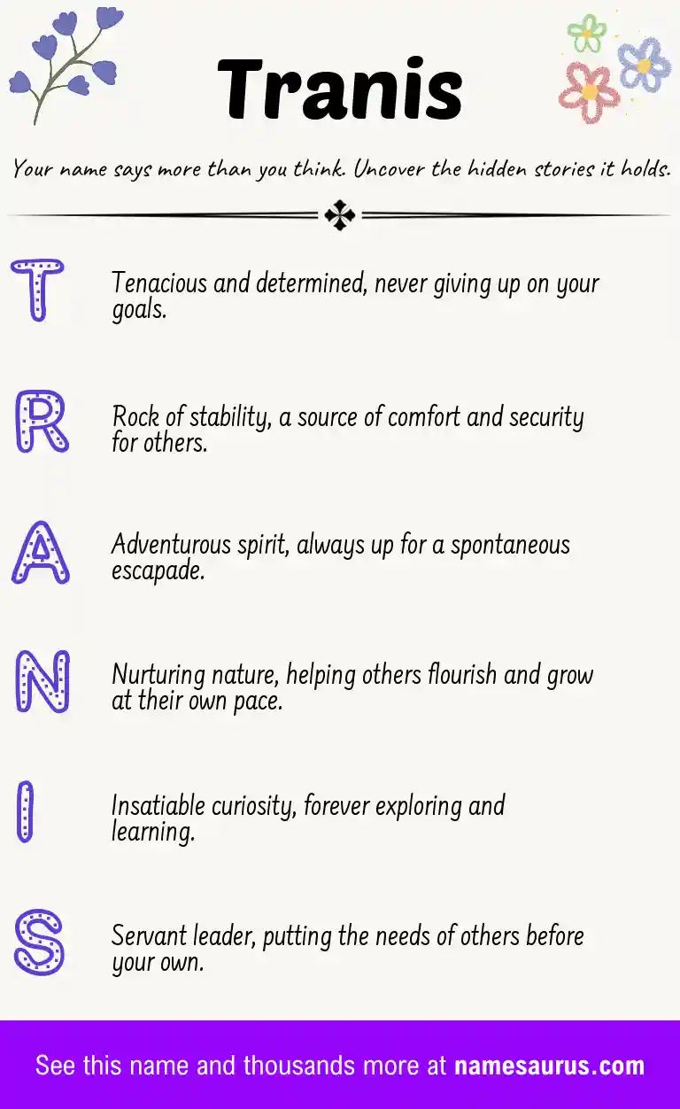 Acrostic poem about Tranis.