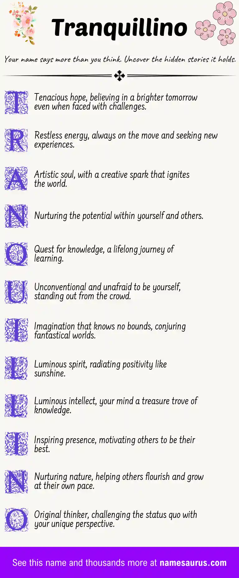 Acrostic poem about Tranquillino.