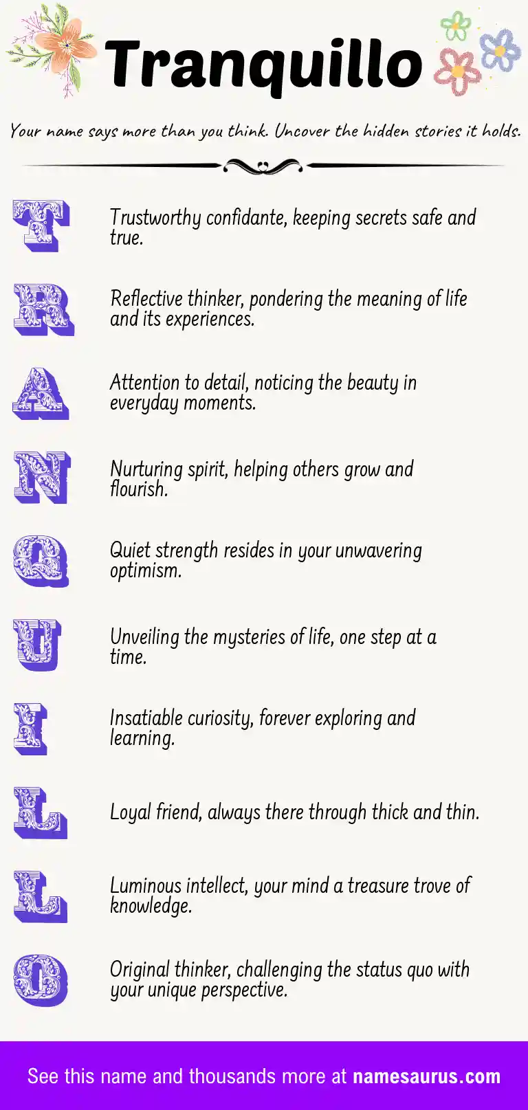 Acrostic poem about Tranquillo.