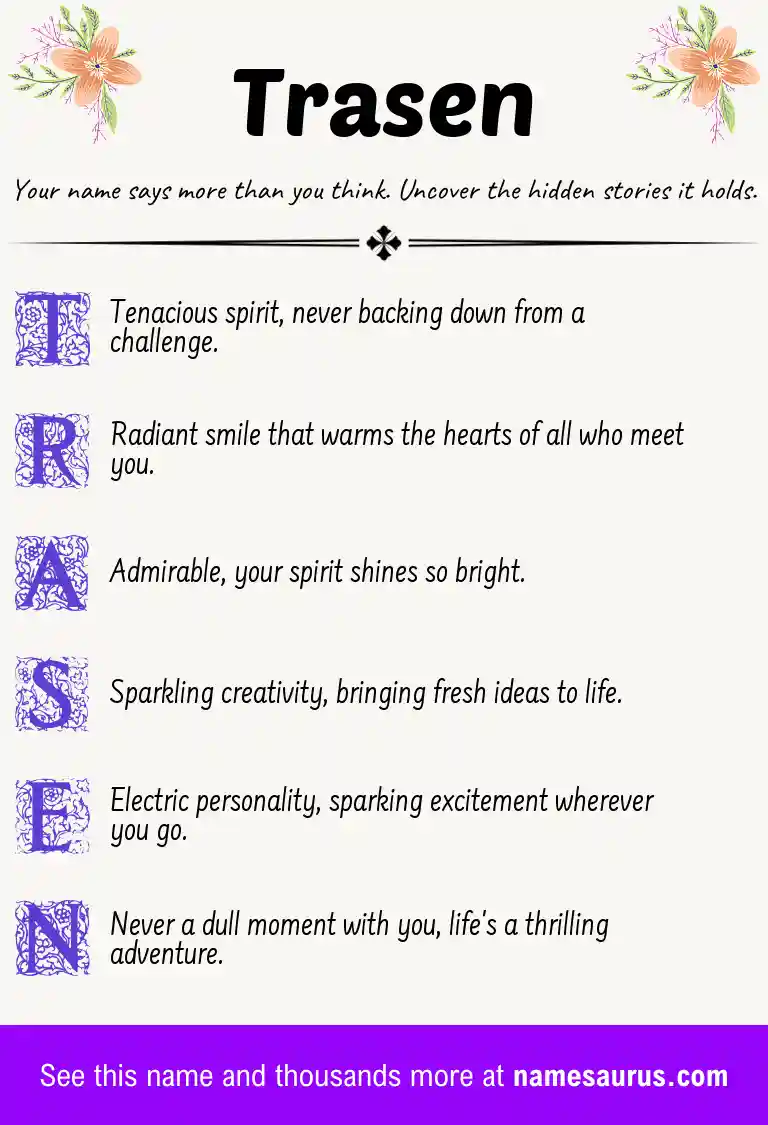 Acrostic poem about Trasen.