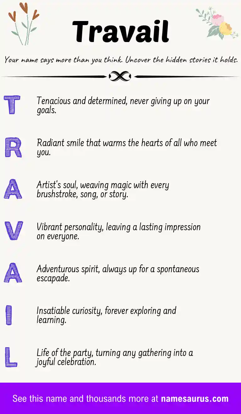Acrostic poem about Travail.