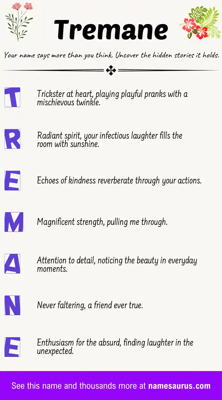 Acrostic poem about Tremane.