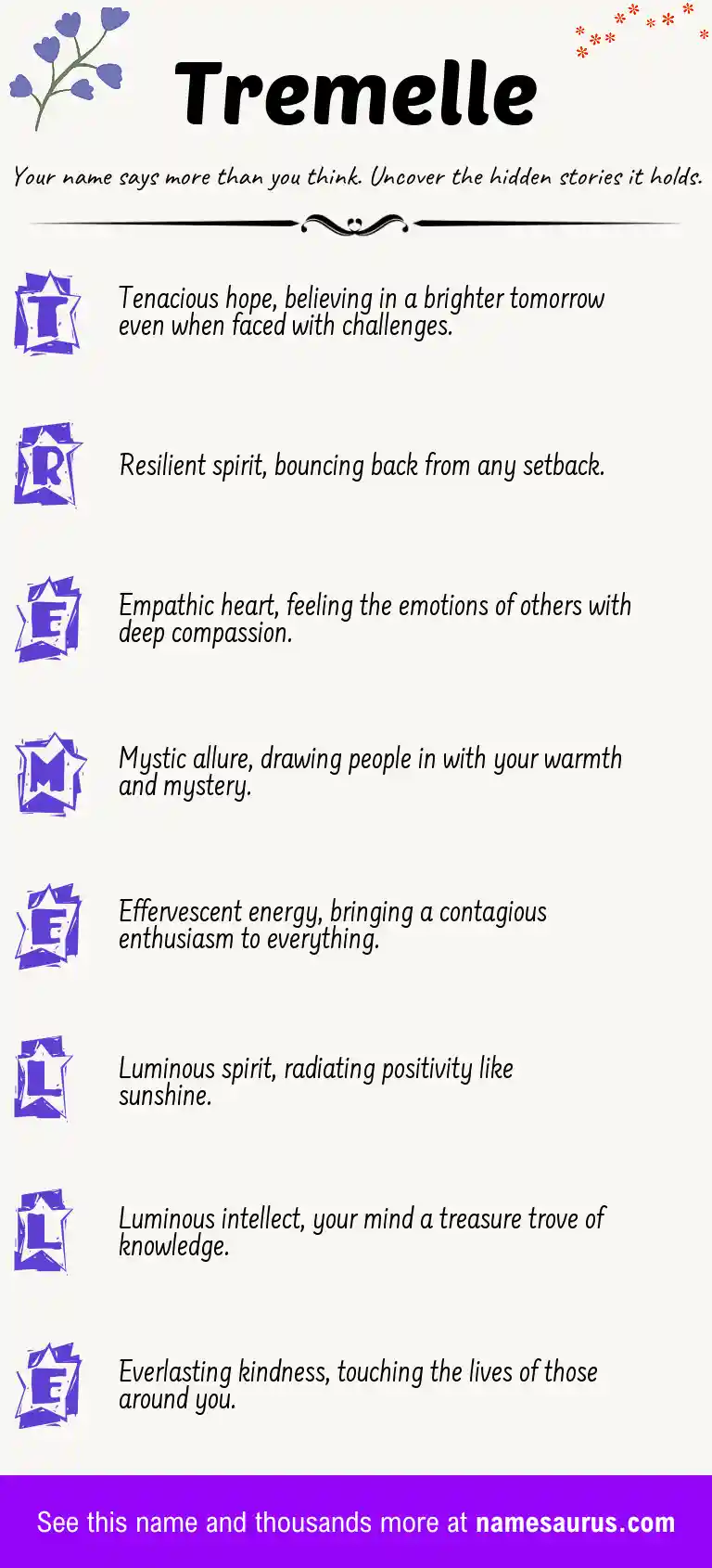 Acrostic poem about Tremelle.